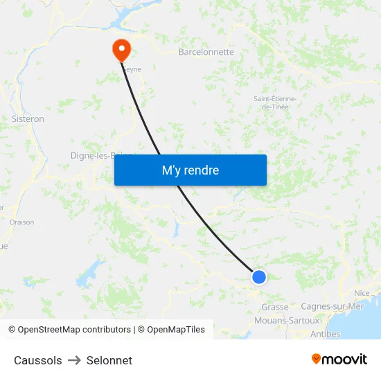 Caussols to Selonnet map
