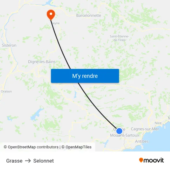 Grasse to Selonnet map