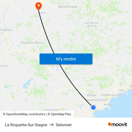 La Roquette-Sur-Siagne to Selonnet map