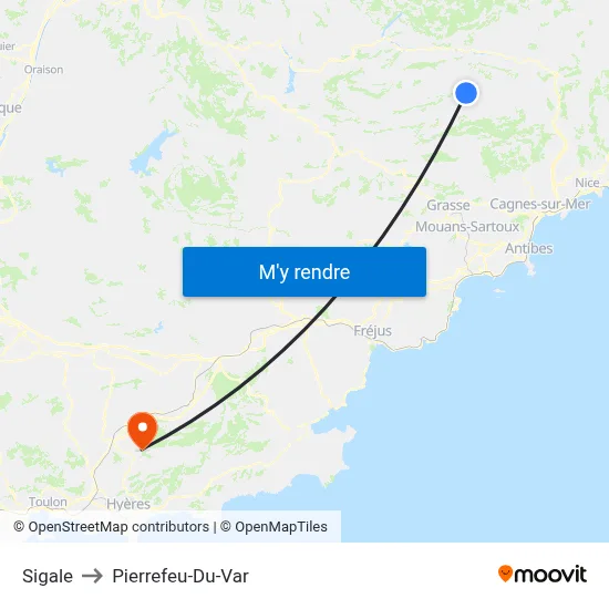 Sigale to Pierrefeu-Du-Var map