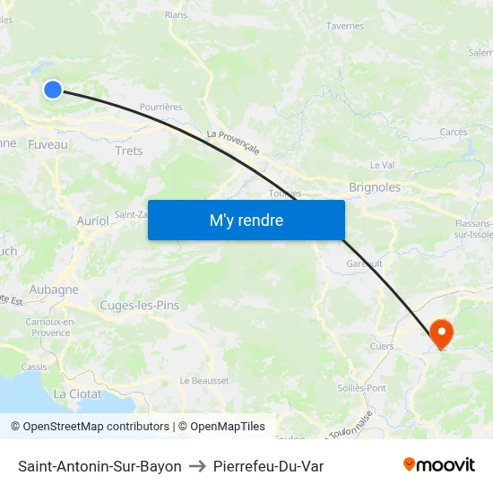 Saint-Antonin-Sur-Bayon to Pierrefeu-Du-Var map