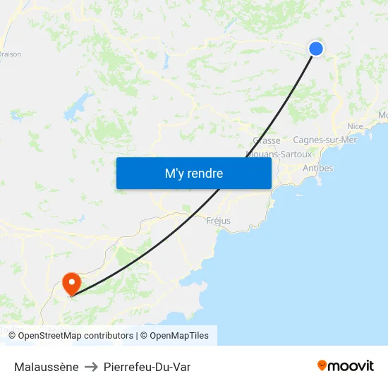 Malaussène to Pierrefeu-Du-Var map