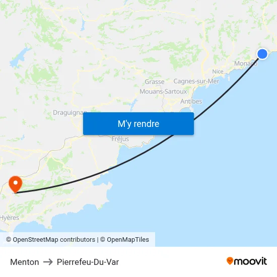 Menton to Pierrefeu-Du-Var map