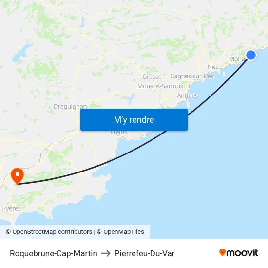 Roquebrune-Cap-Martin to Pierrefeu-Du-Var map