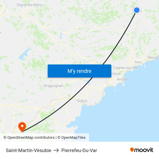 Saint-Martin-Vésubie to Pierrefeu-Du-Var map