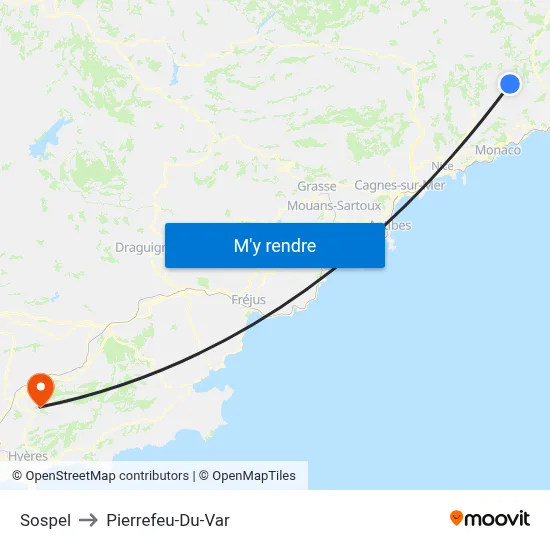 Sospel to Pierrefeu-Du-Var map