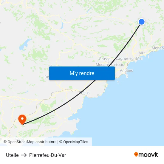 Utelle to Pierrefeu-Du-Var map