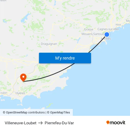 Villeneuve-Loubet to Pierrefeu-Du-Var map