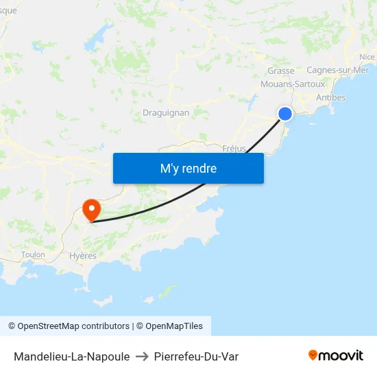 Mandelieu-La-Napoule to Pierrefeu-Du-Var map