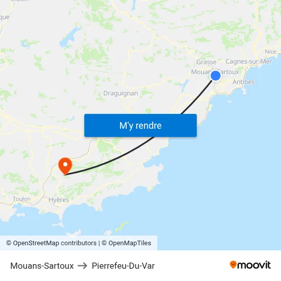 Mouans-Sartoux to Pierrefeu-Du-Var map