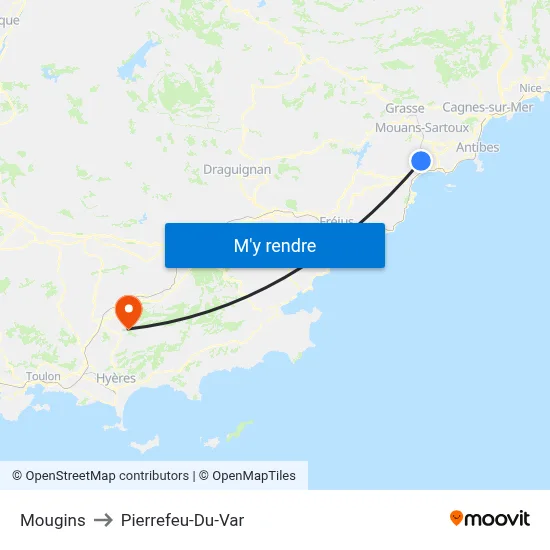 Mougins to Pierrefeu-Du-Var map