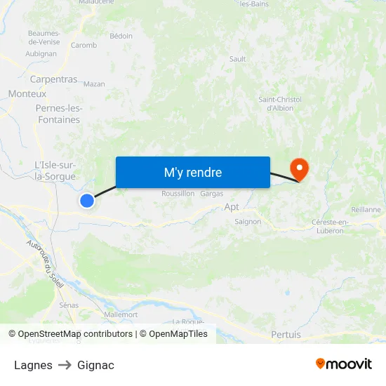 Lagnes to Gignac map