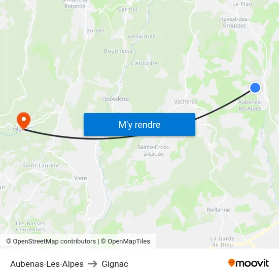 Aubenas-Les-Alpes to Gignac map