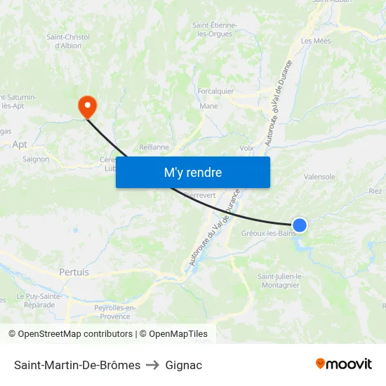 Saint-Martin-De-Brômes to Gignac map