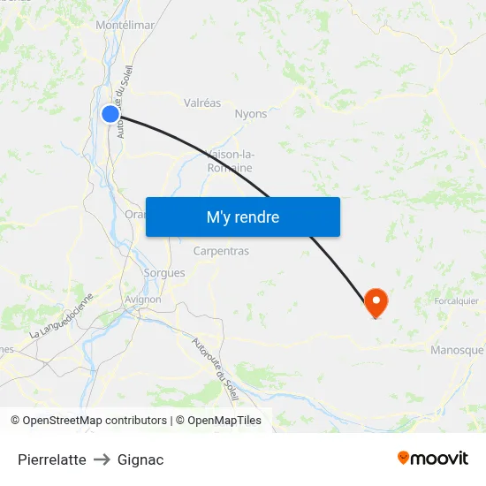 Pierrelatte to Gignac map