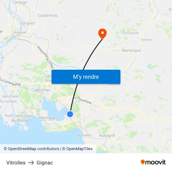 Vitrolles to Gignac map