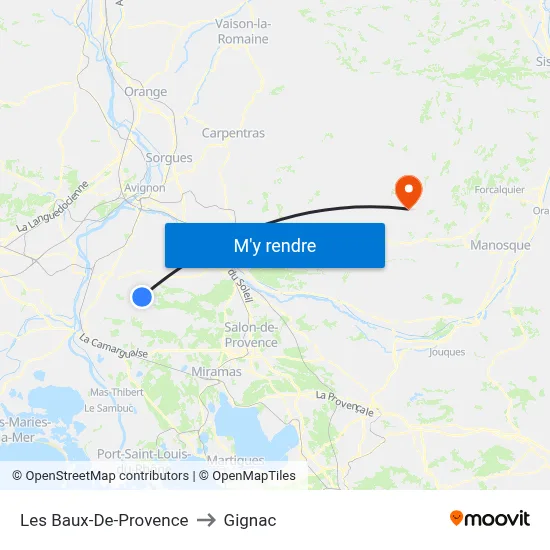 Les Baux-De-Provence to Gignac map