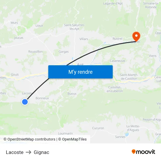 Lacoste to Gignac map