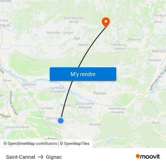 Saint-Cannat to Gignac map