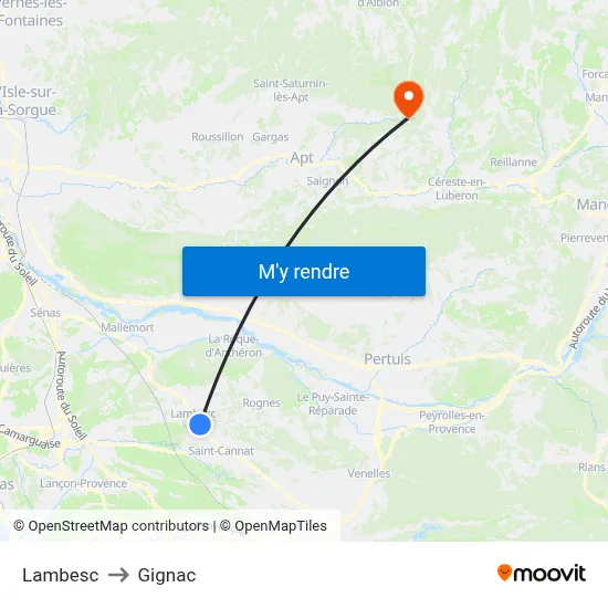 Lambesc to Gignac map