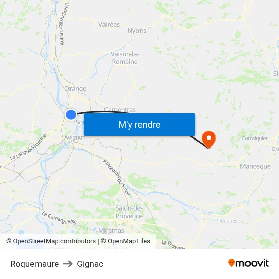 Roquemaure to Gignac map
