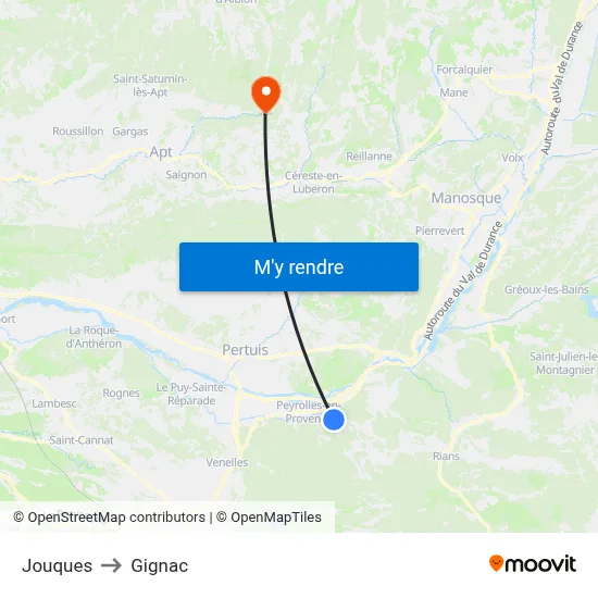 Jouques to Gignac map