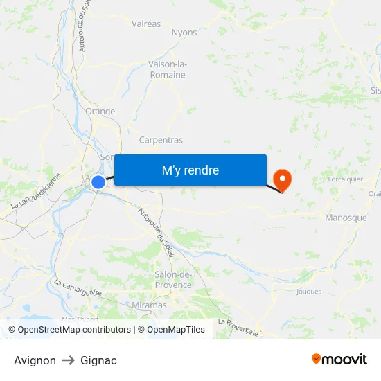 Avignon to Gignac map