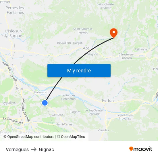 Vernègues to Gignac map