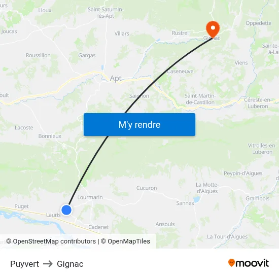 Puyvert to Gignac map