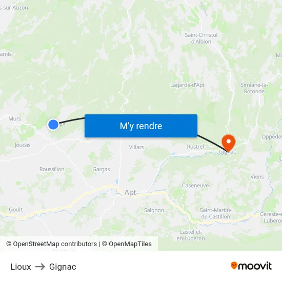 Lioux to Gignac map