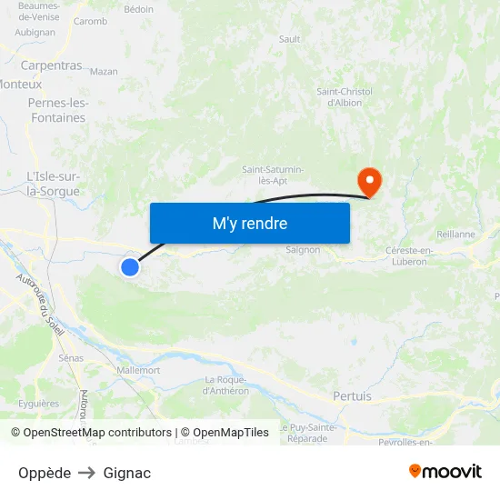 Oppède to Gignac map