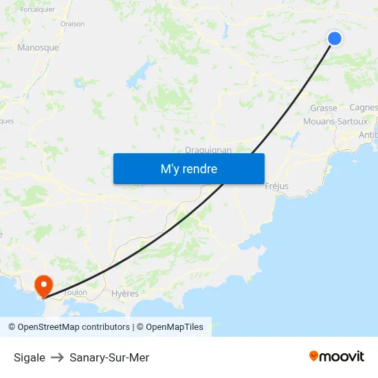 Sigale to Sanary-Sur-Mer map