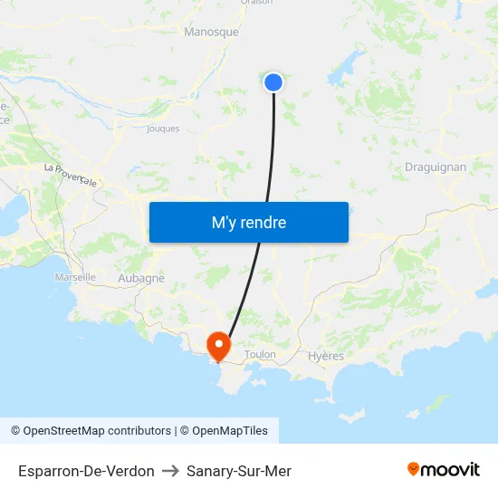 Esparron-De-Verdon to Sanary-Sur-Mer map