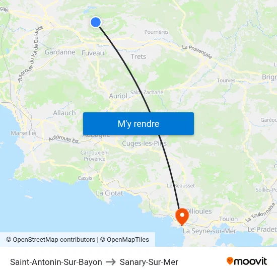 Saint-Antonin-Sur-Bayon to Sanary-Sur-Mer map