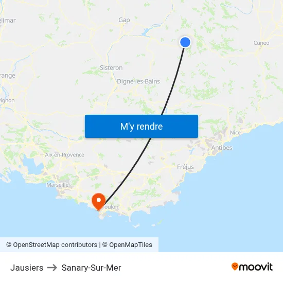 Jausiers to Sanary-Sur-Mer map