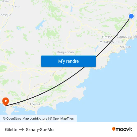 Gilette to Sanary-Sur-Mer map