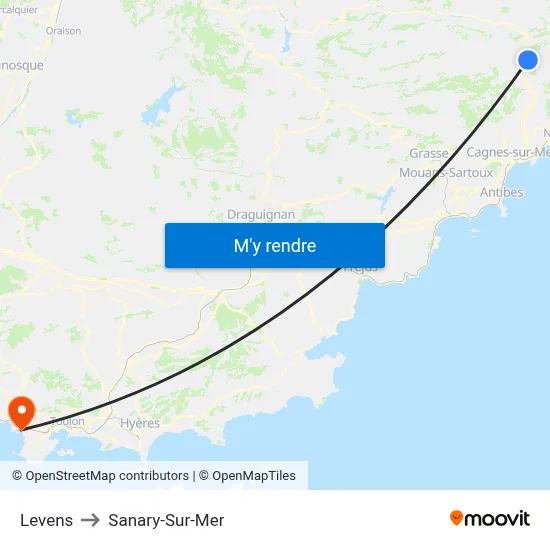 Levens to Sanary-Sur-Mer map