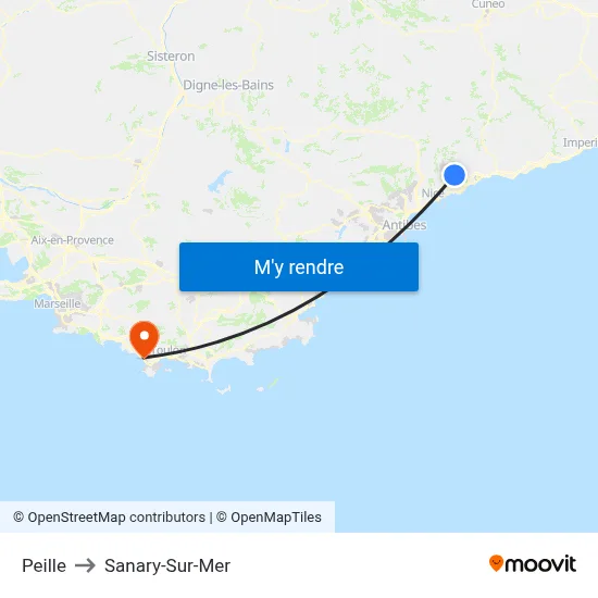 Peille to Sanary-Sur-Mer map