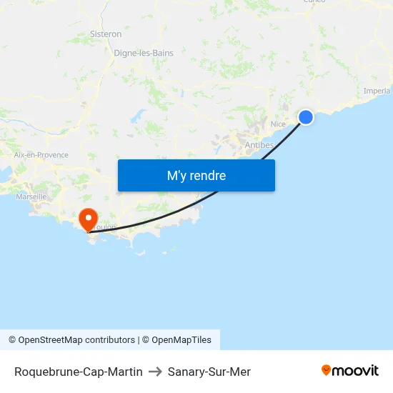 Roquebrune-Cap-Martin to Sanary-Sur-Mer map