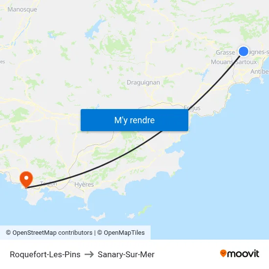 Roquefort-Les-Pins to Sanary-Sur-Mer map