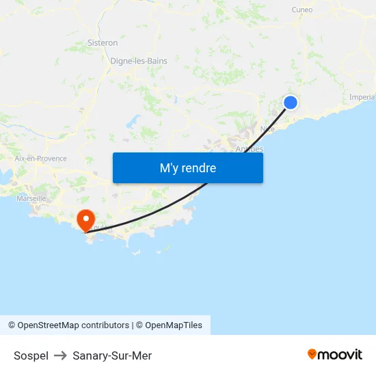 Sospel to Sanary-Sur-Mer map