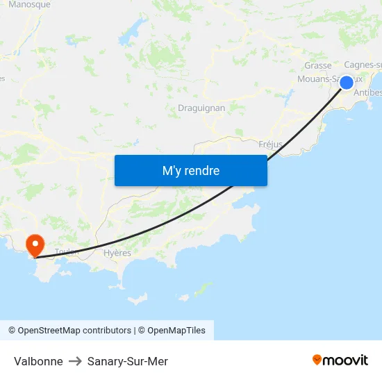 Valbonne to Sanary-Sur-Mer map