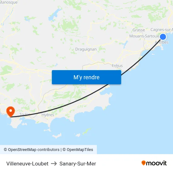 Villeneuve-Loubet to Sanary-Sur-Mer map