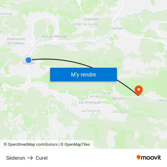 Séderon to Curel map
