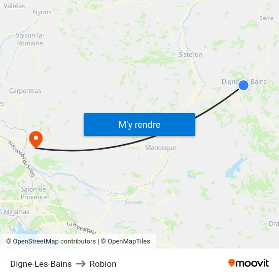 Digne-Les-Bains to Robion map
