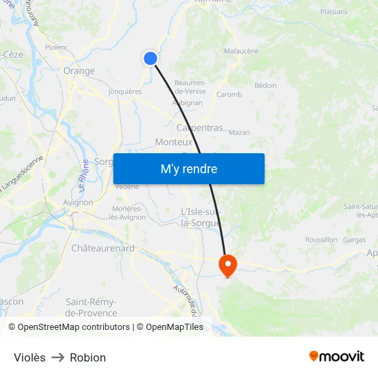 Violès to Robion map