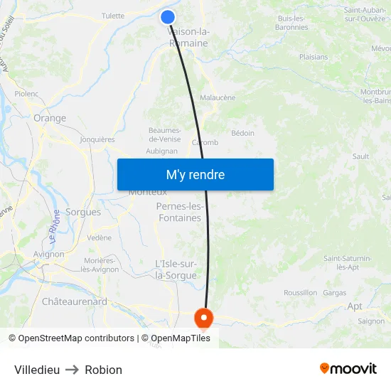 Villedieu to Robion map