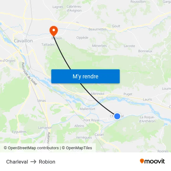 Charleval to Robion map