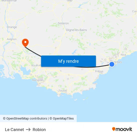 Le Cannet to Robion map