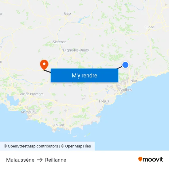 Malaussène to Reillanne map